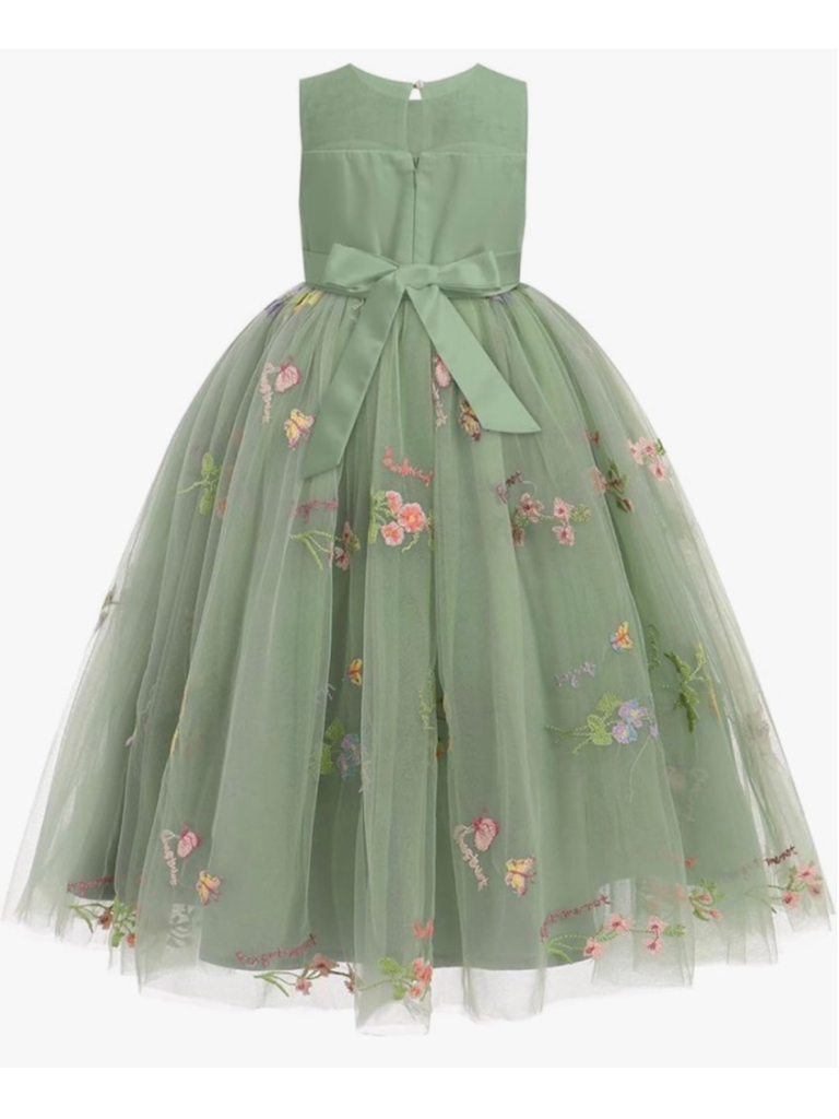 New Flower Girl Dress Wedding Floral Embroidery Tulle Princess Dress 13-14 Yrs